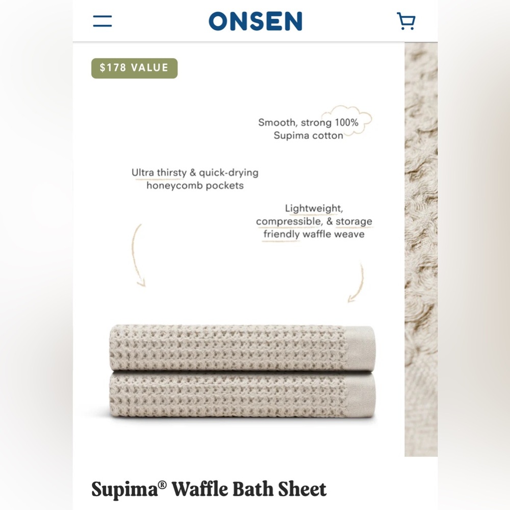 Onsen Supima® Waffle Bath Sheet (Set of 2) in Oatmeal